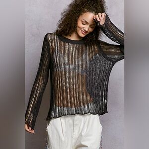 POL Openwork Round Neck Knit Cover Up